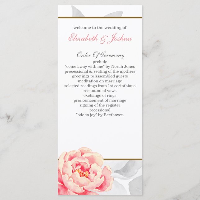 Pink Peony Programme de mariage long (Devant)