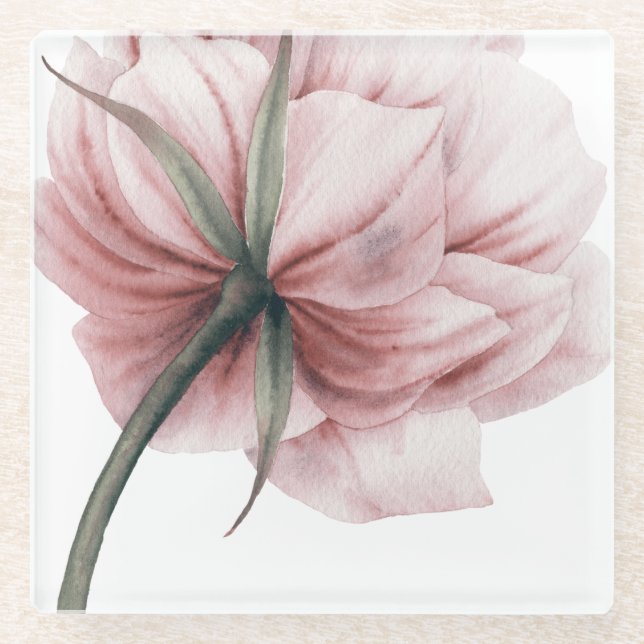 Pink peony,romantic flower pattern,chic,lovely,mod glass coaster (Front)