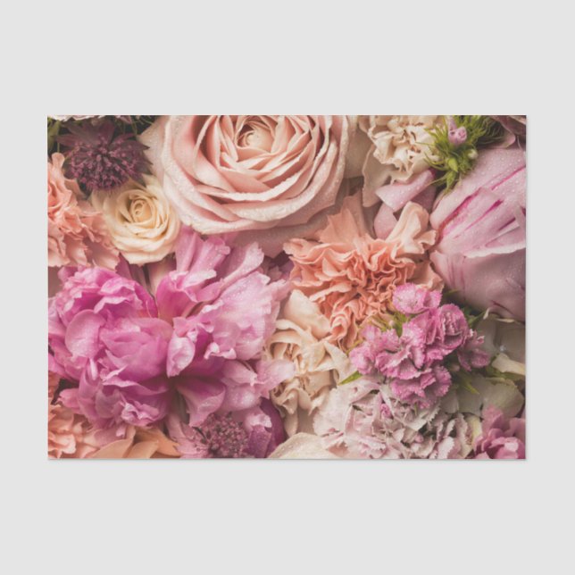 Pink Peony Rose Floral Background  Tissue Paper (Front)