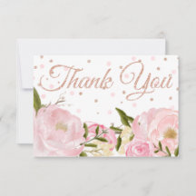 Pink Peony Rose Gold Baby Shower Thank You