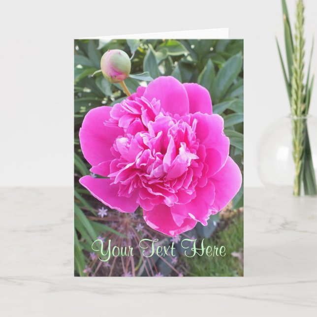 Pink Peony Rose Greeting Card *Customize* (Front)
