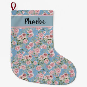 Pink Peony Rose Large Christmas Stocking