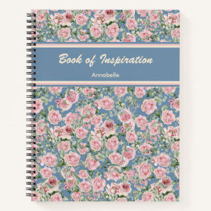 Pink Peony Rose Personalized Custom Name Notebook