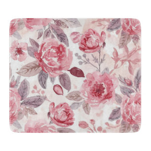 Pink Peony Rose Watercolor Floral Garden Cutting Board