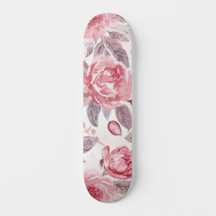 Pink Peony Rose Watercolor Floral Garden Skateboard