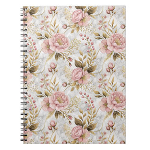 Pink Peony & Sage Botanical Floral Pattern Artwork Notebook