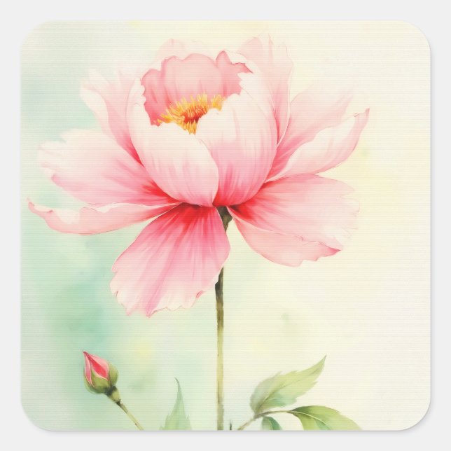 Pink Peony Square Sticker (Front)