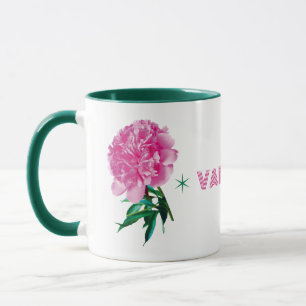Pink Peony Star Girly Modern Customize Name Mug