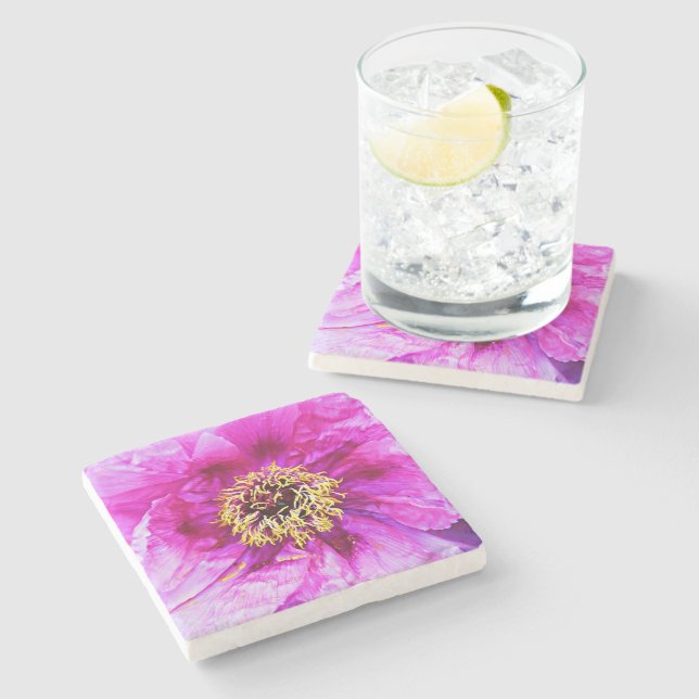 Pink Peony Stone Coaster (Side)