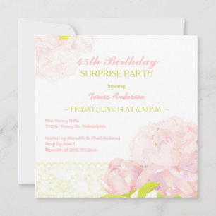 Pink Peony Surprise Birthday Party Invitation