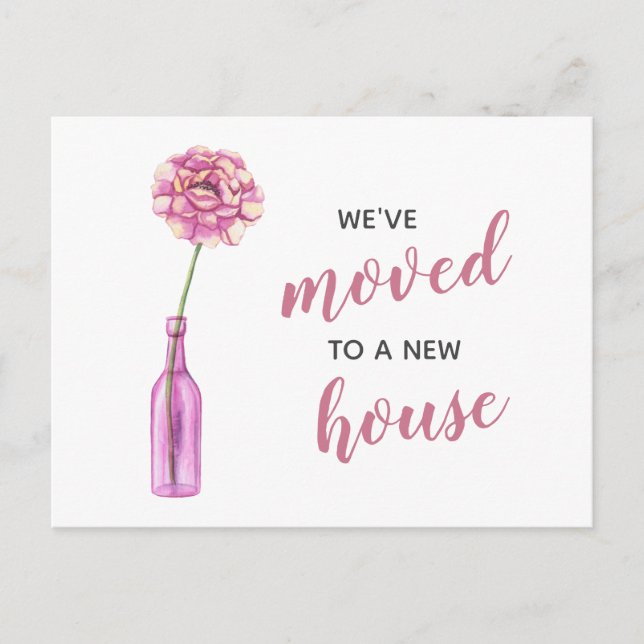 Pink Peony Vase We Have Moved New Address Moving Postcard (Front)