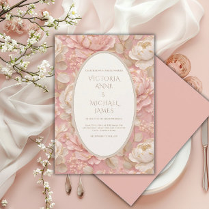 Pink Peony Vintage Elegant Wedding Invitation