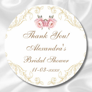 Pink Peony Vintage Floral Bridal Shower Thank You Classic Round Sticker