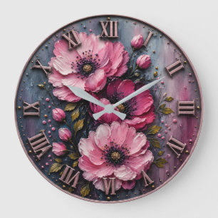 Pink Peony Wall Clock Romantic Floral Art  Rose