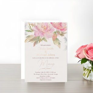 Pink Peony Watercolor Boho Wedding Invitation