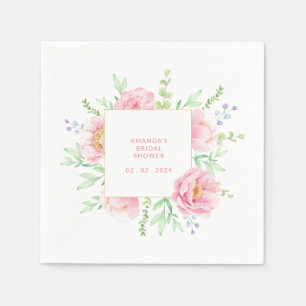 Pink Peony Watercolor Bridal Shower Napkins 