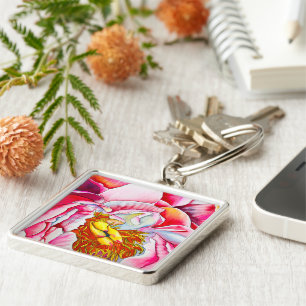 Pink Peony watercolor fine art Keychain