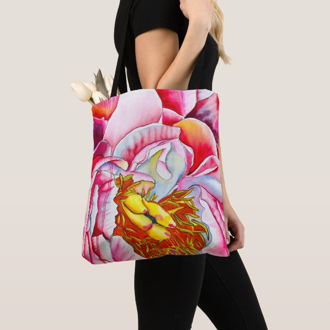 Pink Peony watercolor fine art Tote Bag (Close Up)