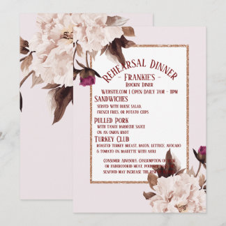 Pink Peony Watercolor Floral Rehearsal Dinner Invitation