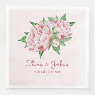 Pink Peony Watercolor Flower Wedding Napkin