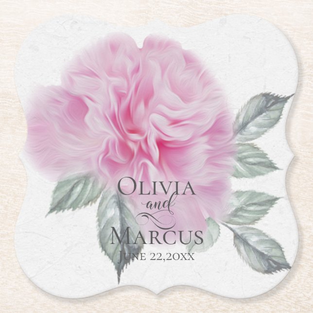 Pink Peony Watercolor Paper Coaster (Front)
