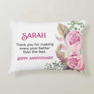 Pink Peony Watercolor Personalized Name Pillow