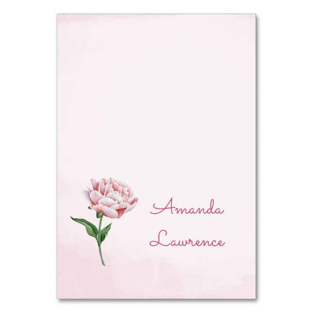 Pink Peony Watercolor Personalized Place Cards (Front)