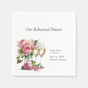 Pink Peony Watercolor Rehearsal Dinner Napkin