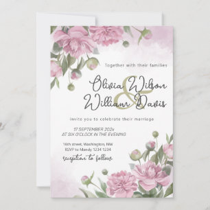 Pink Peony Watercolor Wedding Invitation