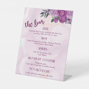 Pink peony Wedding Bar Menu Pedestal Sign