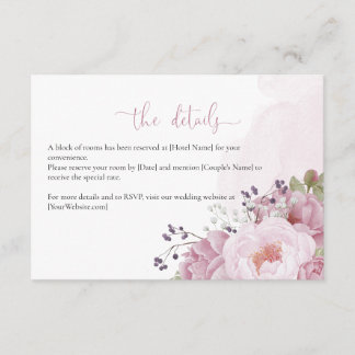 Pink Peony Wedding Details Card