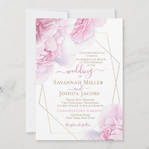 Pink peony wedding pink watercolor floral wedding invitation