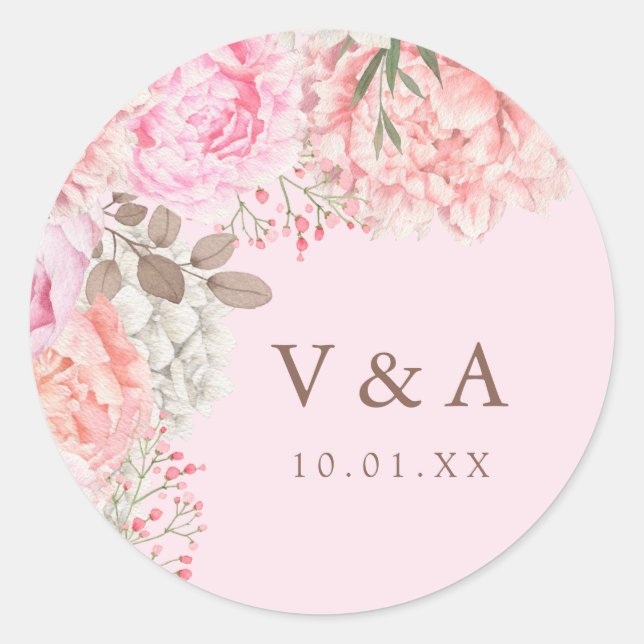 Pink Peony Wedding Sticker (Front)
