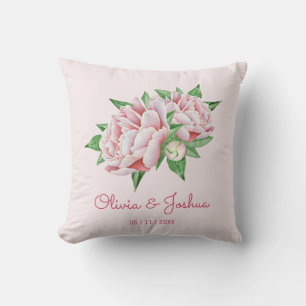 Pink Peony Wedding Throw Pillow