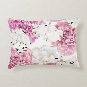 Pink Peony White Tulip Vintage Accent Pillow