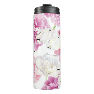 Pink Peony White Tulip Vintage Thermal Tumbler