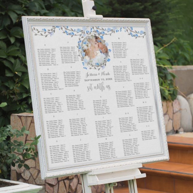 Pink Peony Woodgrain Photo Wedding Seating Chart (Creator Uploaded)