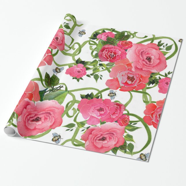 Pink Peony Wrapping Paper (Unrolled)