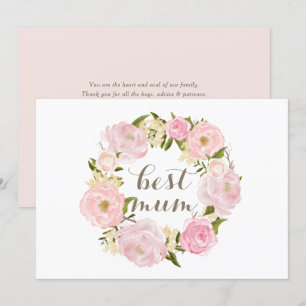 Pink Peony Wreath Best Mum Happy Mother's Day Holiday Card