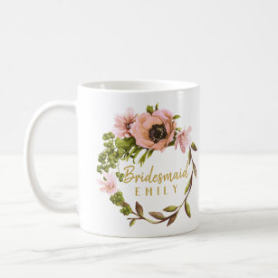 Pink Peony Wreath Bridesmaid Name ID456 Coffee Mug