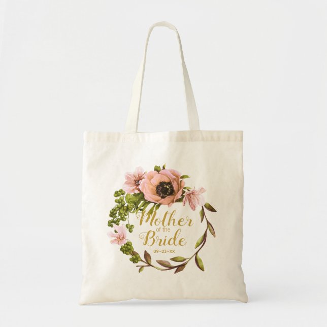 Pink Peony Wreath Mother of the Bride ID456 Tote Bag (Front)