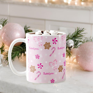 Pink Peppermint Candy Cane Gingerbread Add Name Coffee Mug