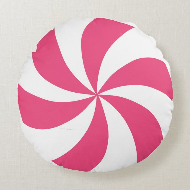 Pink Peppermint Round Pillow (Front)