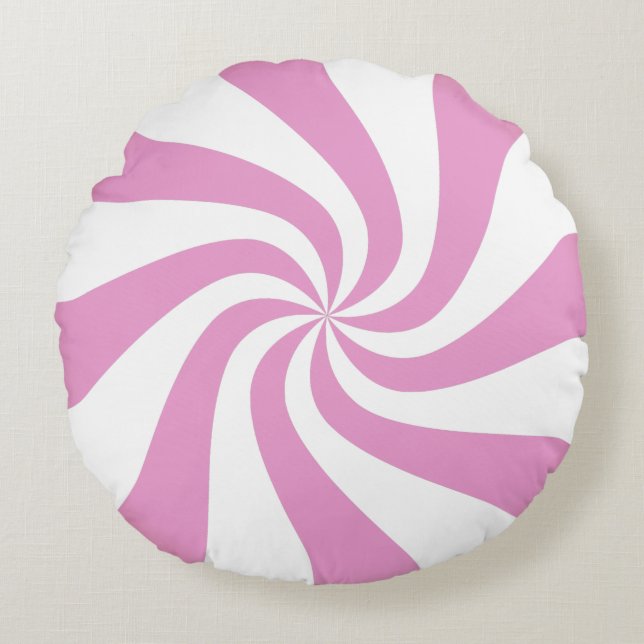 Pink Peppermint Swirl Candy Pouf Pillow (Front)