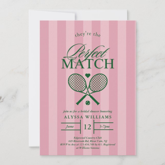 Pink Perfect Match Tennis Bridal Shower Invitation (Front)