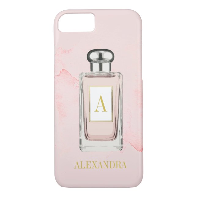 Pink Perfume Bottle Chic French Monogram Personal Case-Mate iPhone Case (Back)