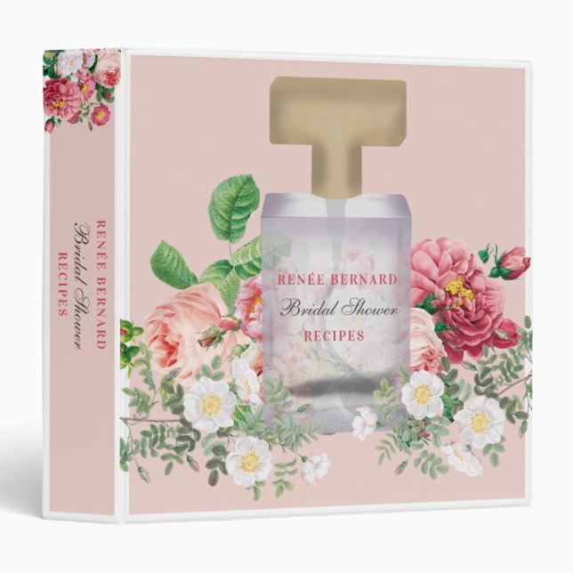 Pink Perfume Bottle Floral Bridal Shower Recipe Binder (Front/Spine)