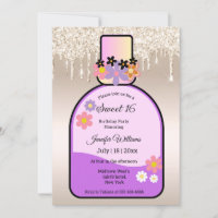 pink perfume bottle gold glitters sweet 16 party