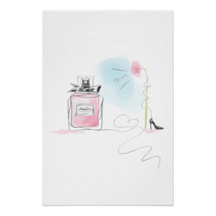 Pink Perfume & Flower Watercolor Fashion Art Poster