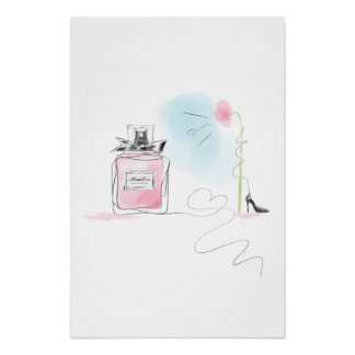 Pink Perfume & Flower Watercolor Fashion Art Poster